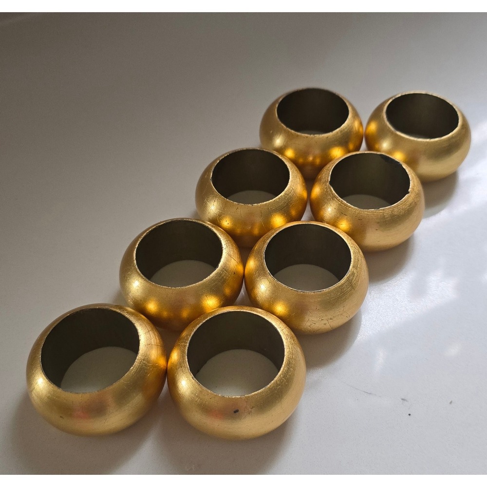 Vintage Gold Leaf Napkin Rings Set of 8 Round Table Decor